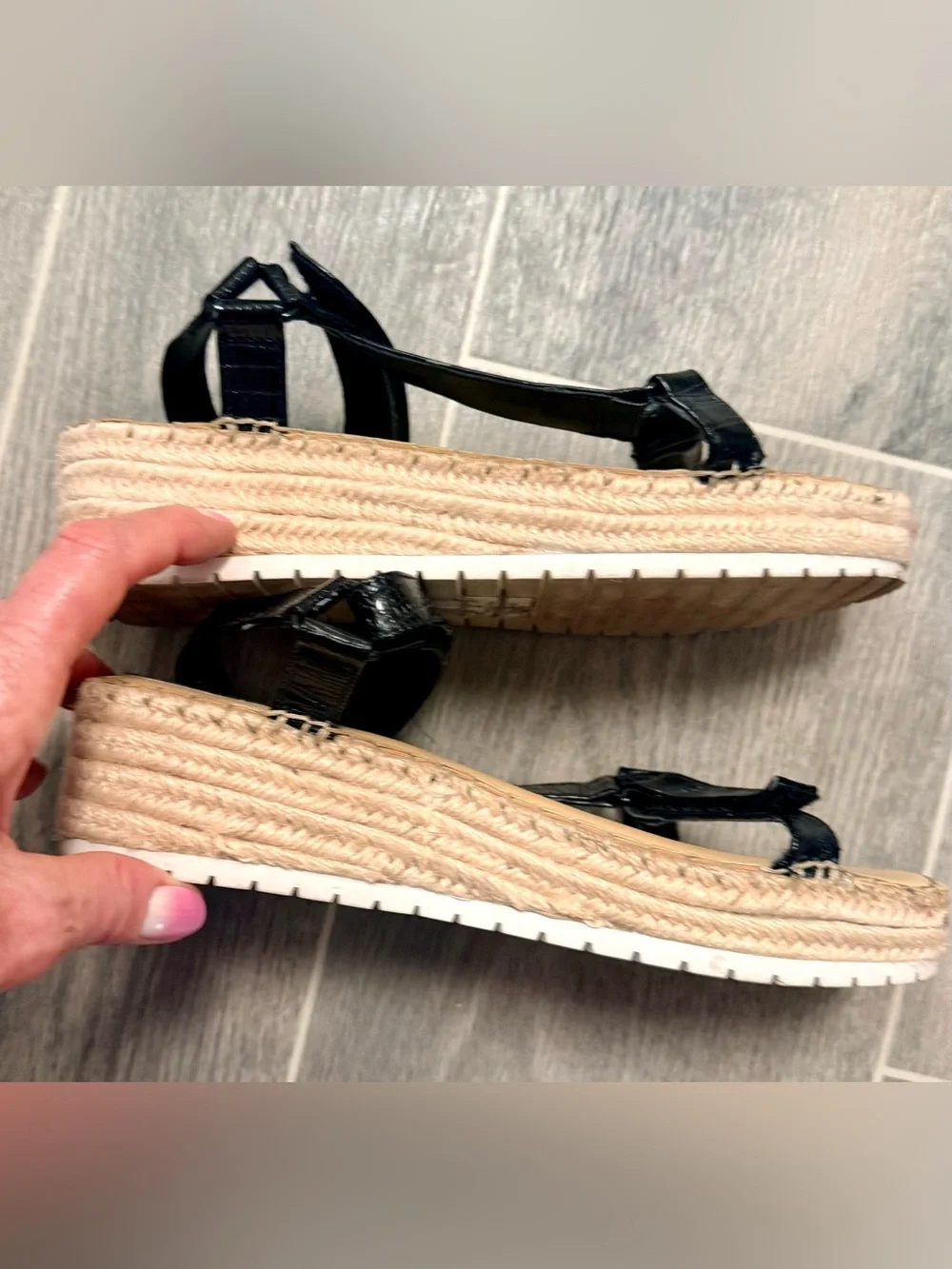 Nine West Black Espadrille Wedge Sandals